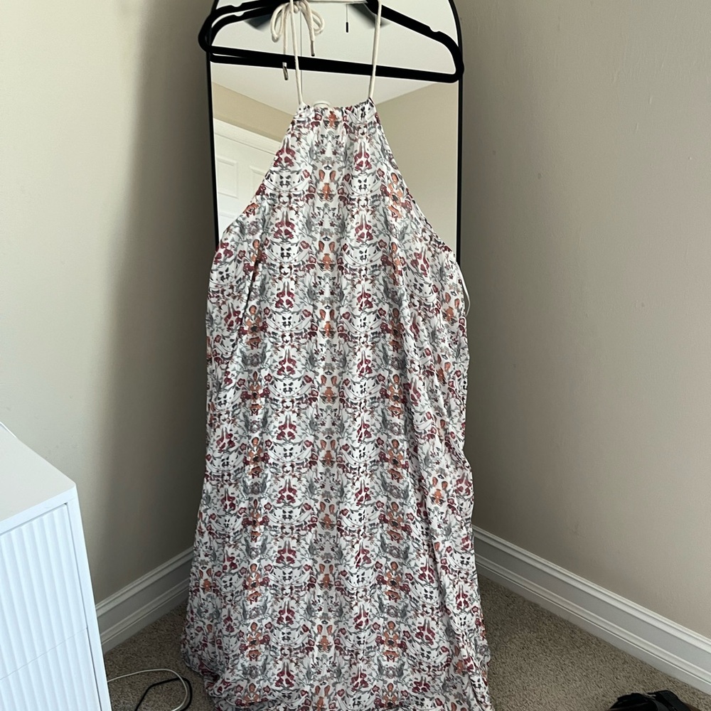 Floral Halter Neck Maxi Dress - White & Pink - Picture 3 of 6